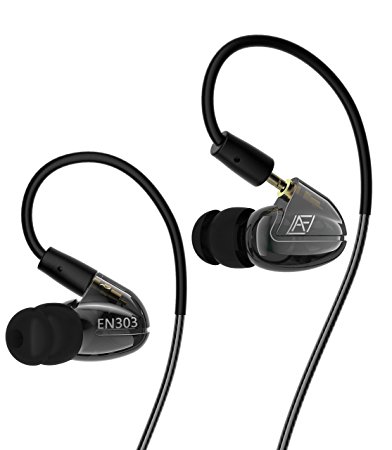 Double Driver Heavy Bass HIFI Stereo Headphones, Outdoor Sport Earphones, Sweatproof Over Ear In Ear Earbuds with Memory Wire, Micphone and Detachable cable for Running Gym Jogging (Black)