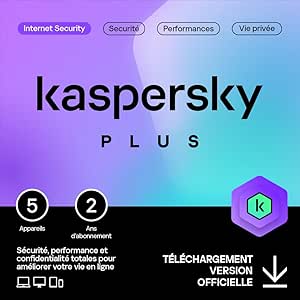 Kaspersky Plus Internet Security 2024 | 5 appareils | 2 ans | Anti-Phishing et Pare-feu | VPN illimité | Gestionnaire de mots de passe| Protection bancaire| PC/Mac/Mobile | Code d'activation par email