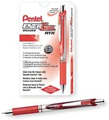 Pentel EnerGel Retractable Liquid Gel Pens, Medium Point, 0.7 mm, Silver Barrel, Red Ink, Pack of 12