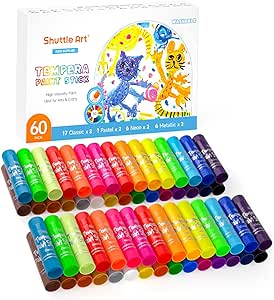 Shuttle Art Tempera Paint Sticks, 60 Pack, 2 Sets of 30 Colors Solid Tempera Paint, Washable, Super Quick Drying, Works Great on Paper Wood Glass Ceramic Canvas for Class School