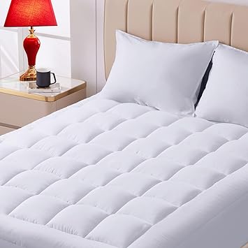 CozyLux Queen Mattress Pad Cotton Deep Pocket Mattress Cover Non Slip Breathable and Soft Quilted Fitted Mattress Topper Up to 18" Thick Pillowtop 450GSM Bed Mattress Pad White