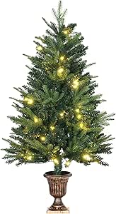 HOMCOM 1.2m 4ft Christmas Tree Entrance Décor 750 Tips Xmas Pre-lit Tree 80 LED with Vase Base