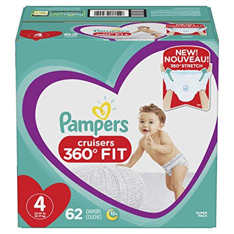 Pampers Pull On Diapers Size 4 - Cruisers 360˚ Fit Disposable Baby Diapers with Stretchy Waistband, 62Count Super Pack