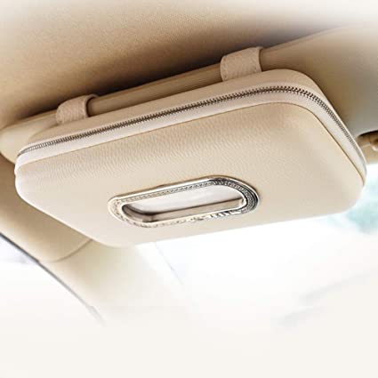 Cartisen Car Tissue Holder, Sun Visor Napkin Holder, Car Visor Tissue Holder, Luxury PU Leather Backseat Tissue Case Holder (Beige)