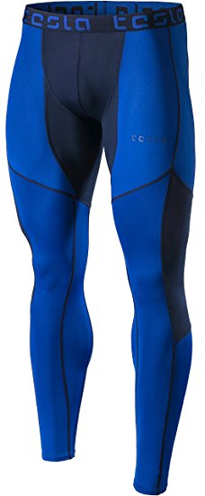 Tesla Men's Mesh-Panel Compression Pants Baselayer Cool Dry Sports Tights Leggings TUP109 / MUP79 / P16