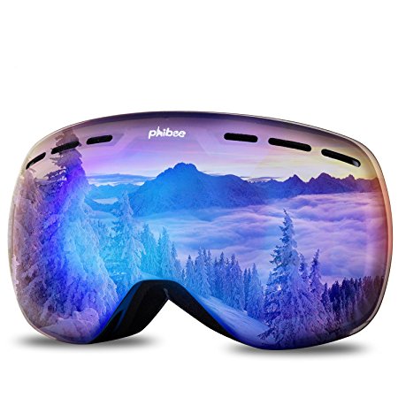 Ski Goggles - Frameless Interchangeable Lens Unisex Snowboard Goggles for Men and Women -100% UV400 Protection (Blue)