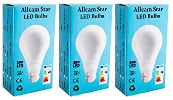 Allcam 7W Bayonet B22 LED Bulbs GLS, 70W equivalent 6500K Cool White Daylight. Energy saving - pack of 3