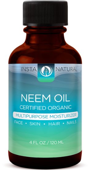 InstaNatural Organic Neem Oil - For Hair Face Skin and Body - Best 100 Pure and Certified Organic Cold Pressed Oil - For Acne Nails Dry Scalp Split Ends Stretch Marks and More - 4 OZ