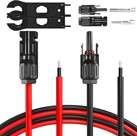 POWISER 20 Feet 10AWG Solar Extension Cable with Weatherproof Female and Male Connector Solar Panel Adaptor Kit Tool for MC4 (20FT Red   20FT Black)