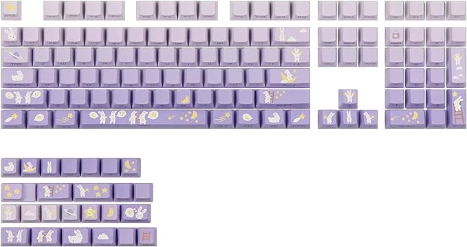 EPOMAKER Moonlit Bunny 138 PBT Keycaps Set, Side-Printed, Side-lit Shine Through Five-Side Dye Sublimation OEM Profile Gradient Keys for Mechanical Gaming Keyboard