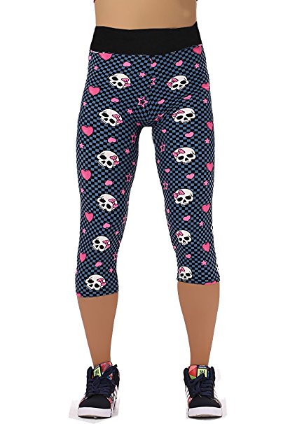 Ancia Womens Tartan Active Workout Capri Leggings Fitted Stretch Tights