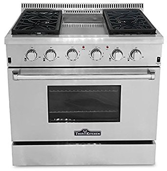 Thor Kitchen HRG3609U 36" Freestanding Gas Range Convection Oven in Stainless Steel
