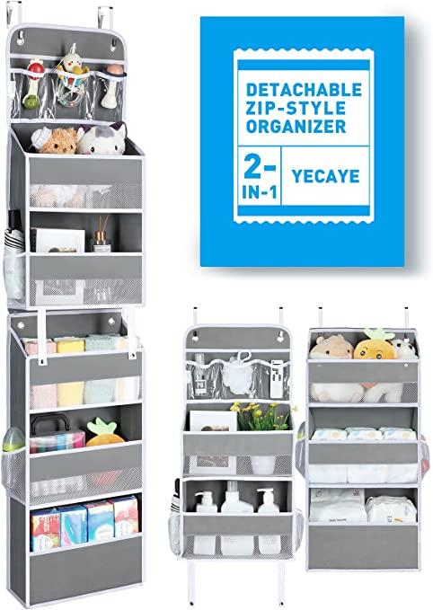 Yecaye 6-Tier Over the Door Organizer, Splittable 2-in-1 Door Organizer Hanging, Tilt-resistant 44 lb Load Over Door Organizer Storage, for Bathroom Bedroom Pantry Organization and Storage, Light Grey