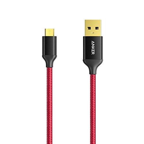 Anker AK-A7115091 Nylon Braided Tangle-Free Micro USB Cable with Gold-Plated Connectors for Android, Samsung, HTC, Nokia, Sony and More, 3ft, Red