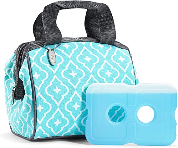 Fit & Fresh 902FFST1709 Wo Charlotte Insulated Lunch Bag for Women Girls with Ice Pack, Ideal for Work School, Zips Closed, Aqua Ikat Drop, 9"W x 6"D x 8"H,