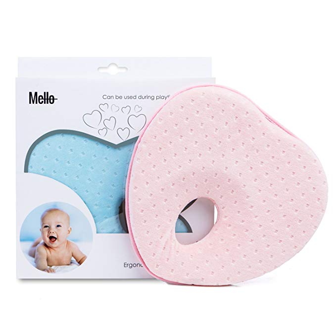 Baby Pillow by Mello: Orthopedic Cushion for Infants and Toddlers, Flat Head Syndrome Prevention, Headrest Against Plagiocephaly (Pink)