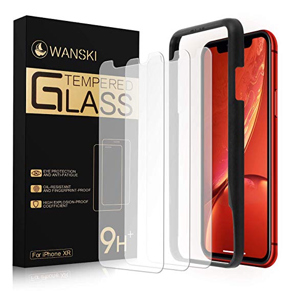 Wanski Screen Protector Compatible for iPhone XR[6.1 Inch] [3 Packs], Alignment Frame, Anti-Scratch, Anti-Fingerprint, Ultra Clear, 0.3mm Tempered Glass Screen Protector