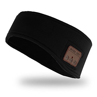 Bluetooth Headset Earphone Headband Sweat Band Music Headphone Stereo Speakers Mic Hands Free Fitness Exercise Outdoor Sport Earphone (Black)