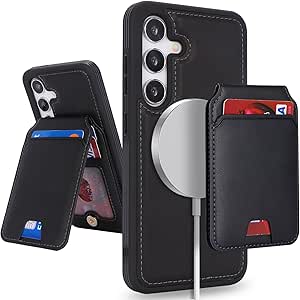 for Samsung Galaxy S24 case with Credit Card Holder mag Safe, Galaxy S24 Phone Leather Case Wallet for Women Compatible mag Safe Wallet Detachable 2-in-1 for Men-Black