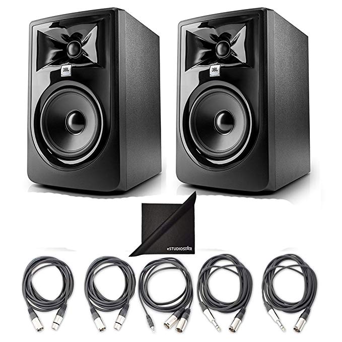 JBL 305P MkII 5" Studio Monitoring Speakers (Pair) w/5 Essential AxcessAbles Studio Cables for Recording Studio