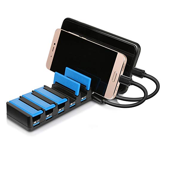 Charging Station, MAD GIGA USB Charging & Transmission Station Dock with Innovative Foldable Baffles Organizer, Multiple USB Charger Staion for Smart Phones & Tablets (7 Ports)
