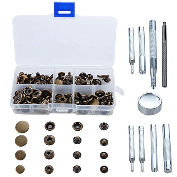 Alapaste Heavy-Duty Snap Fastener Tool Kit 40 Sets Bronze Snap Fastener Tools Leather Button Tool Press Studs with 5 Pieces Fixing and Repairing Tools Snap Installation Set Hand Tools