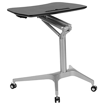 Flash Furniture Mobile Sit-Down, Stand-Up Black Computer Ergonomic Desk with 28.25"W Top (Adjustable Range 29" - 41") -