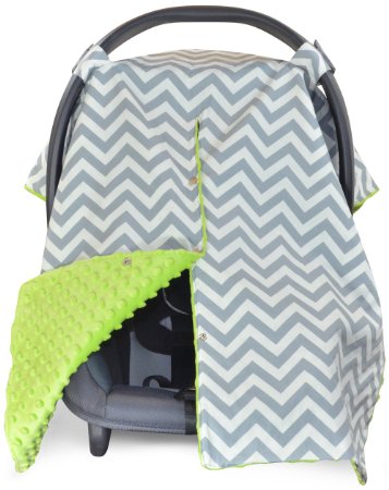 Premium Carseat Canopy Cover / Nursing Cover- Large Chevron Pattern w/ Lime Minky | Best Infant Car Seat Canopy, Boy or Girl | Cool/ Warm Weather Car Seat Cover | Baby Shower Gift 4 Breastfeeding Moms
