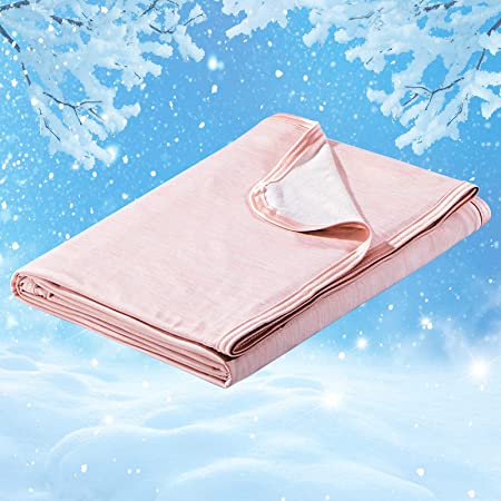 Marchpower Cooling Blanket, Japanese Arc-chill Q-MAX&gt;0.4 Cooling Fiber Summer Blankets, Double-sided Lightweight Cool Blanket Absorb Heat for Night Sweats Breathable and Skin-friendly -130x170cm,Pink