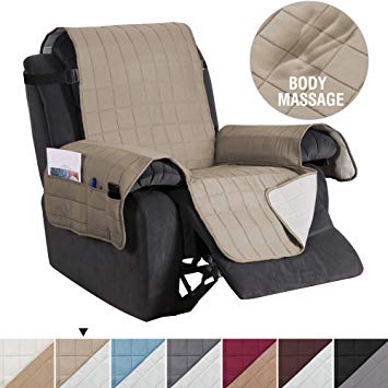 H.VERSAILTEX Quilted Thick Foam Recliner Slipcover Recliner Chair Cover Recliner Covers for Large Recliner, Furniture Protector with 2" Straps, Seat Width Up to 28" Covers for Dogs (Taupe/Beige)