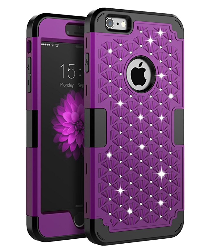 iPhone 6s Plus Bling case, iPhone 6 Plus Bling case, TOPSKY [Shock Absorption] Studded Rhinestone Bling High Impact Resistant Armor Defender Case For iPhone 6 Plus and iPhone 6s Plus,Purple Black