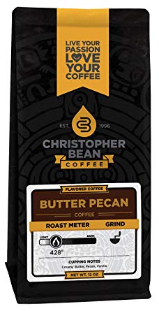 Christopher Bean Coffee Decaffeinated Whole Bean Flavored Coffee, Butter Pecan, 12 Ounce