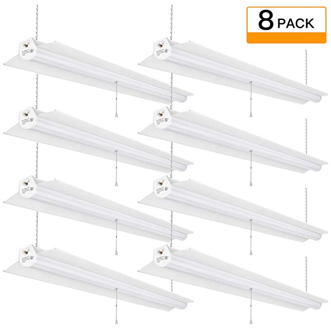 LED Shop Light for garages, 4FT 3600LM, 40W 5000K Daylight White, LED Ceiling Light, LED Wrapround Light, with Pull Chain (ON/Off), Linear Worklight Fixture with Plug, Pack of 8