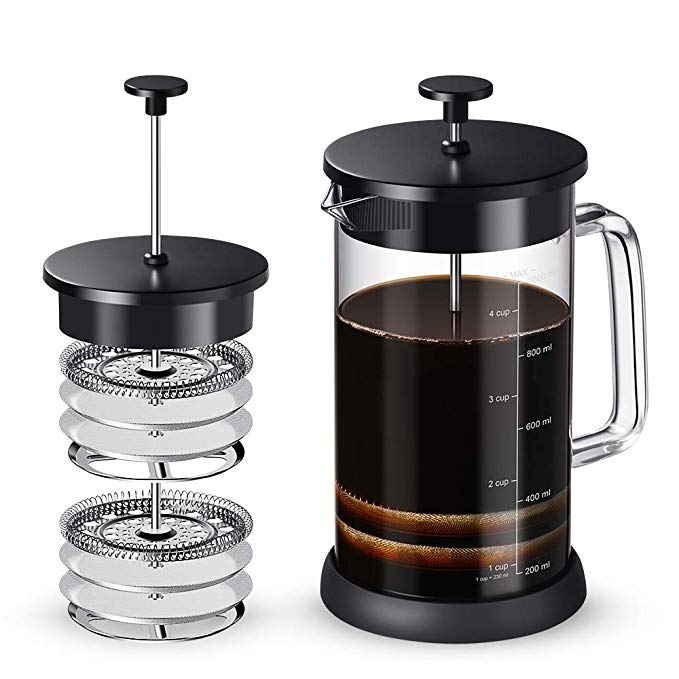 Soulhand French Press Coffee Maker, Upgrade Coffee & Tea Maker with Quadruple Filters Stainless Steel Plunger and Borosilicate Glass with Digital Timer & Scoops Extra Filters Perfect for Moring Coffee