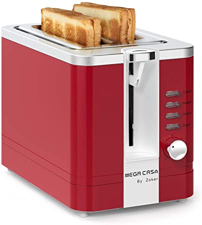 Toasters 2 Slice Best Rated Prime,Stainless Steel,Bagel Toaster - 6 Bread Shade Settings,Bagel/Defrost/Reheat/Cancel Function,1.5in Wide Slots, Removable Crumb Tray,for Various Bread Types（Red)