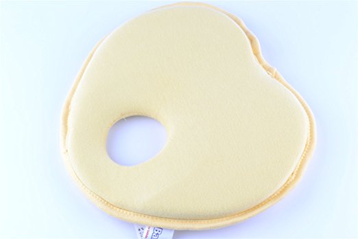 Baby Infant Pillow Heart Shape Support Cushion Headrest Prevent Flat Head (Yellow)