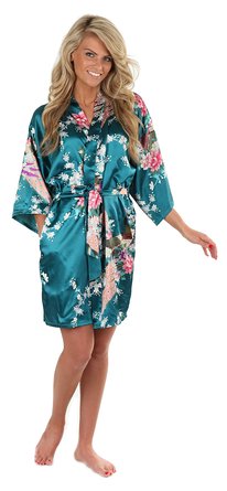 Women's Kimono Robe, Peacock Design, Short