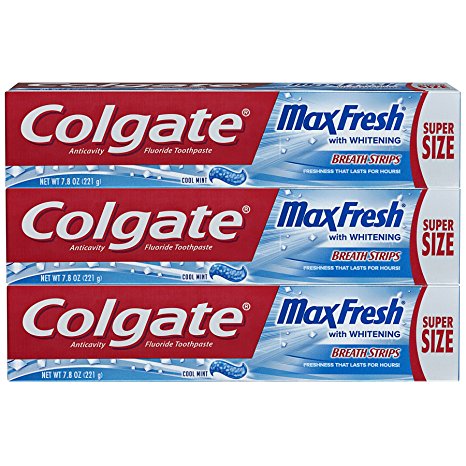 Colgate Max Fresh Toothpaste with Breath Strips- Cool Mint - 7.8 ounce (3 Pack)