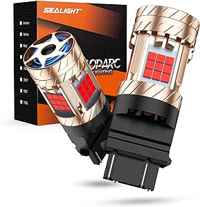 SEALIGHT 3157 3156 LED Bulb, 3157 Brake Light Bulb Anti Hyper Flash With Turbo Fan, 30W 3200LM Super Bright Red Replacement for Brake Lights ＆ Stop Tail Lights, ONLY Standard Socket, Pack of 2