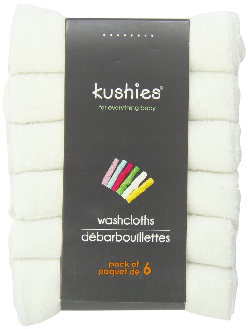 Kushies A371W 6 Pack Wash Cloth Set, White