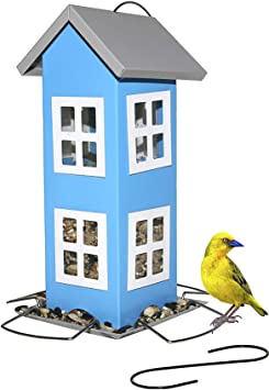 Sherwoodbase Ridge - Wild Bird House Feeder, Weatherproof Design for Easy Cleaning & Refills, Comes with Hook to Hang on Tree, Poles in Backyard Garden, Patio; Gift idea for Parents (Blue)