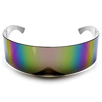 zeroUV - 80s Futuristic Cyclops Cyberpunk Visor Sunglasses with Semi Translucent Mirrored Lens