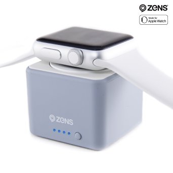 Apple Watch Charger Power Bank by ZENS - Pocket Sized Travel Friendly Charging Puck - Wireless Charge Your Apple Watch up to 3 Times - 1300 mAh - Apple MFi Certified - Gray Color