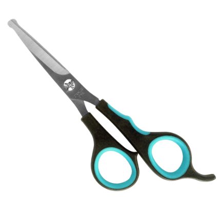 Ergonomic Dog Grooming Scissors - Sharp Ball Tipped Micro-Serrated Stainless Steel Safety Shears, Perfect For Cutting Around The Face And Pads