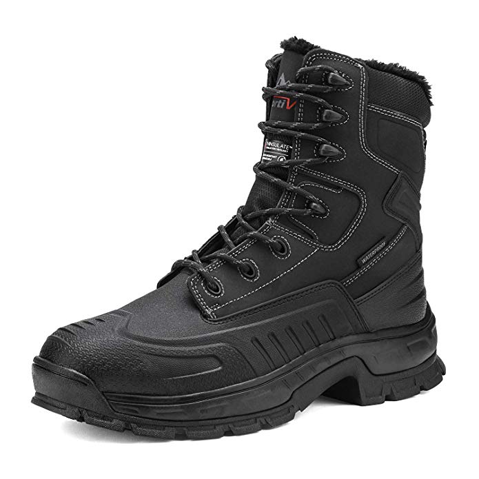 NORTIV 8 Men's Insulated Waterproof Construction Rubber Sole Winter Snow Skii Boots