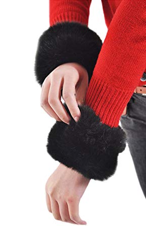 Jasmine Women's Luxurious Fluffy Faux Fur Warm Thick Winter Wrist Cuffs Warmers
