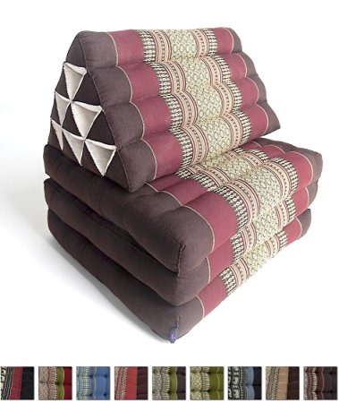 Leewadee Foldout Triangle Thai Cushion, 67x21x3 inches, Kapok Fabric, Brown Red, Premium Double Stitched