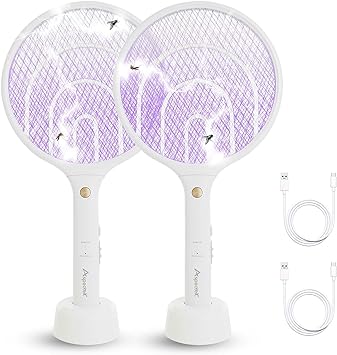 Aspectek 2 Pack Electric Fly Swatter 3000V,2 in 1 Mosquito Zapper, USB Charging Cable