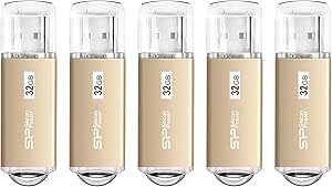 Silicon Power 5 Pack 32GB USB 3.0/3.1 Gen1 USB Flash Drive Blaze B02 (Champagne Gold)