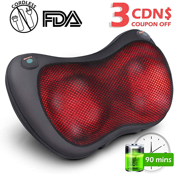 YOUKADA Cordless Back Neck Massager Deep Kneading Shiatsu Massage Pillow Adjustable Intensity with Heat for Body Lower Back Shoulder Pain Relief, Best Gift for Dad/Mom/Friends, 2-Year Warranty
